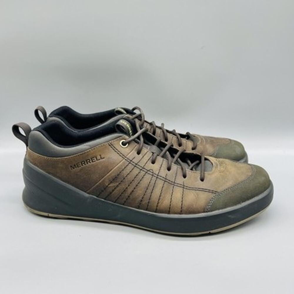 Merrell Shoes Mens 11.5 Brown Leather Vibram Walking Sneakers Comfort Casual